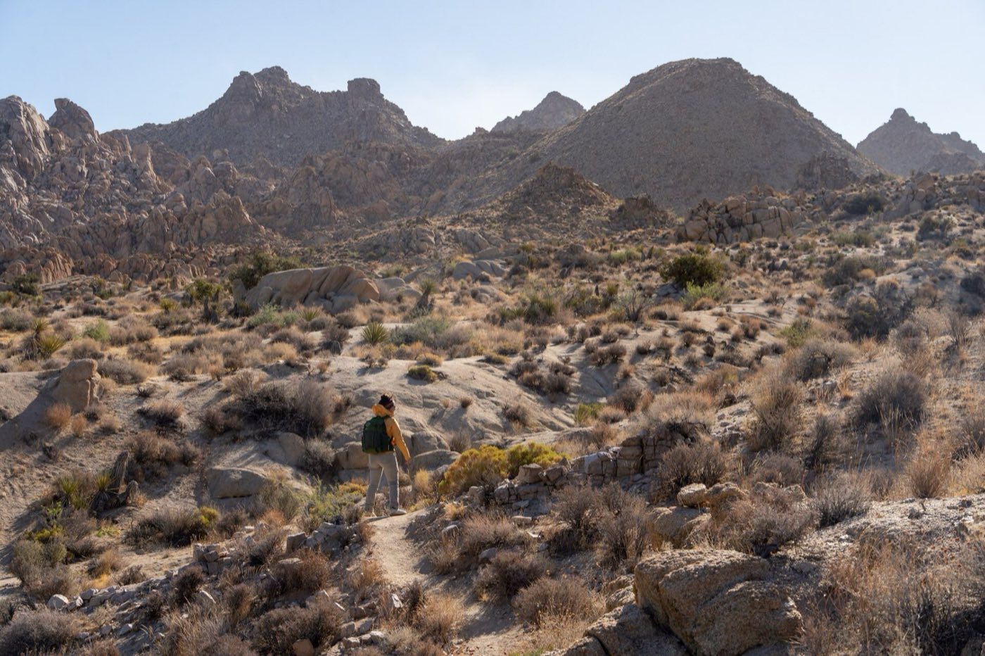 A hiker in a desert canyon