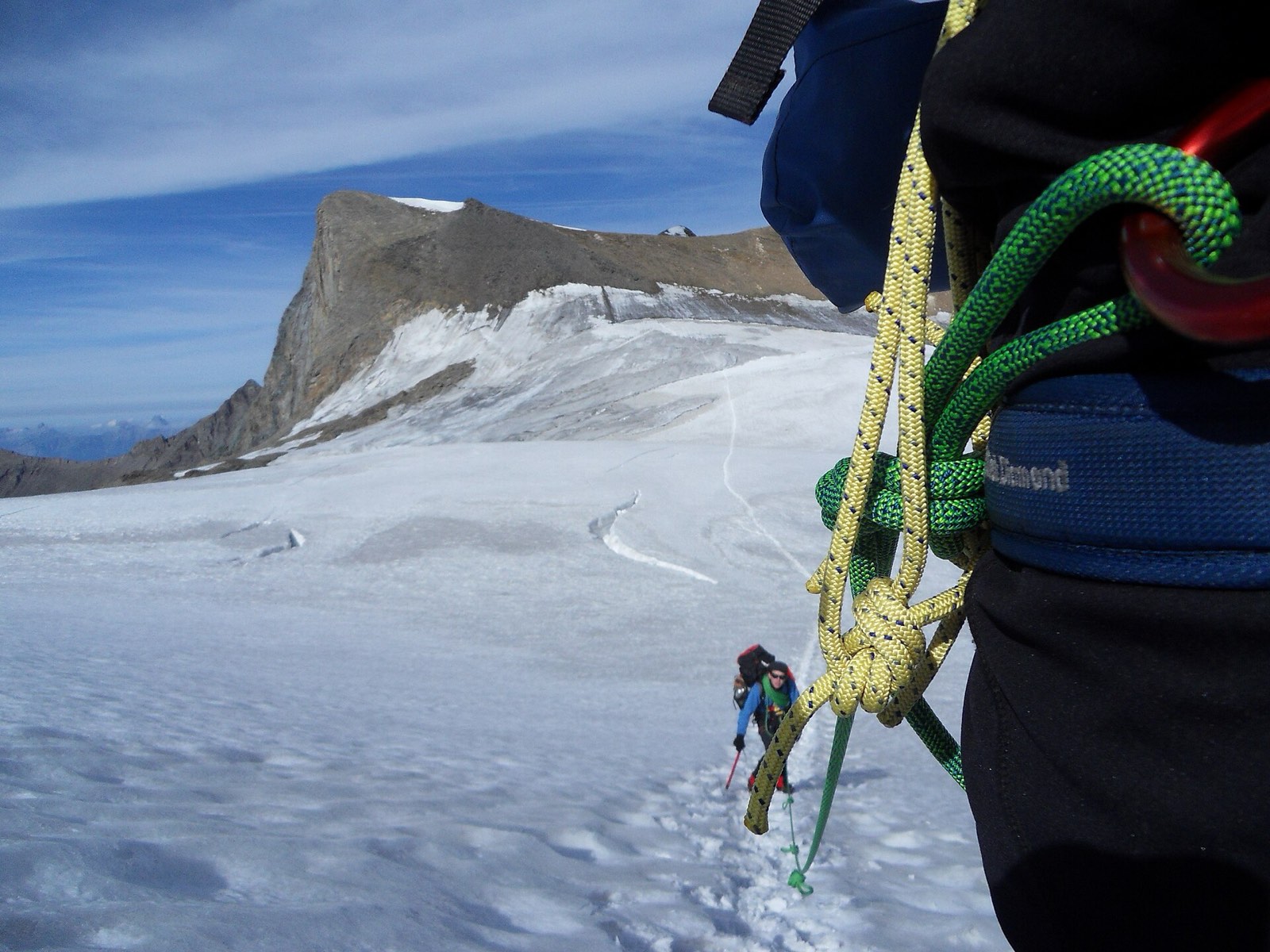 A rope team crossing a glacier
