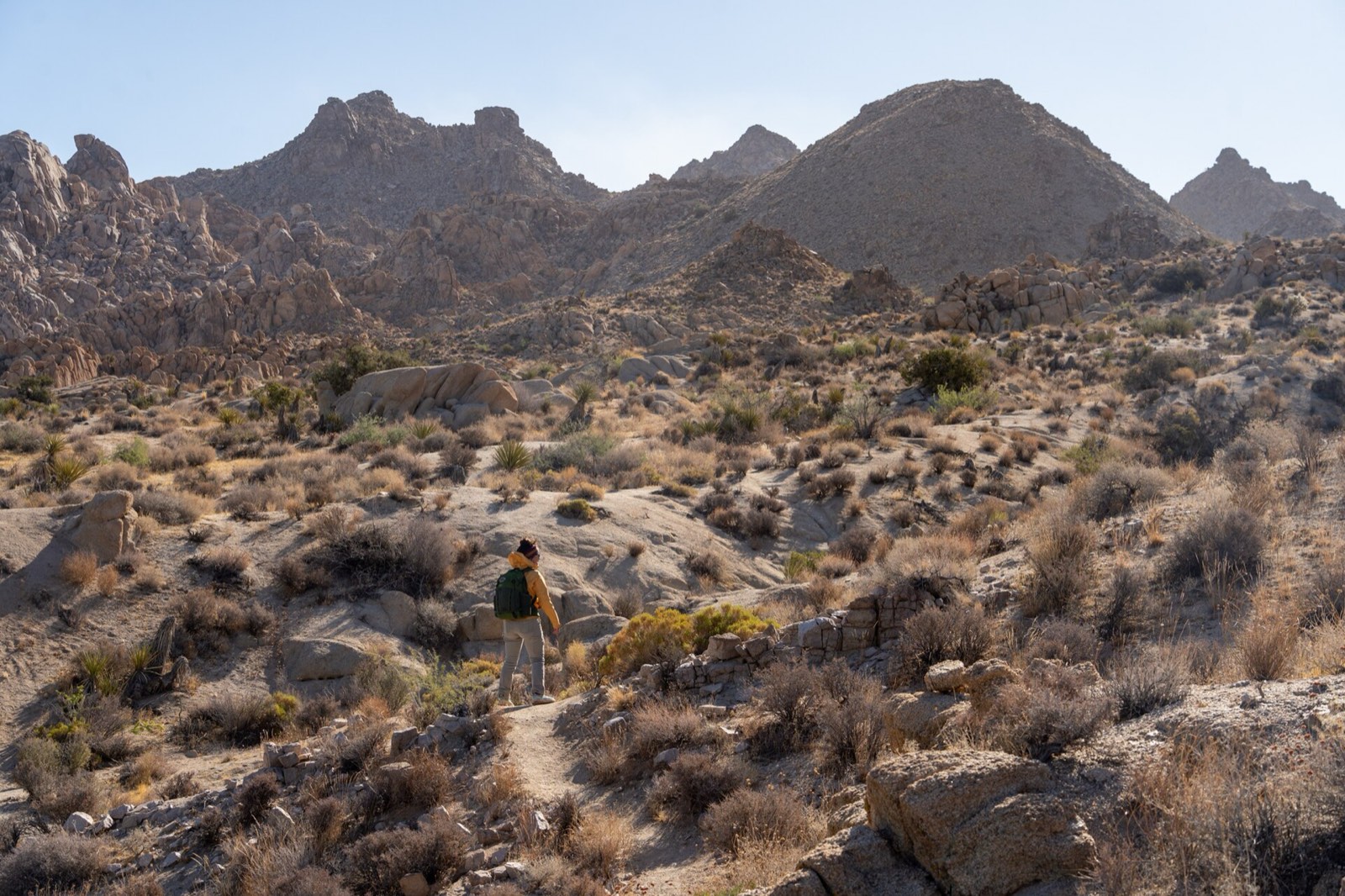 A hiker in a desert canyon